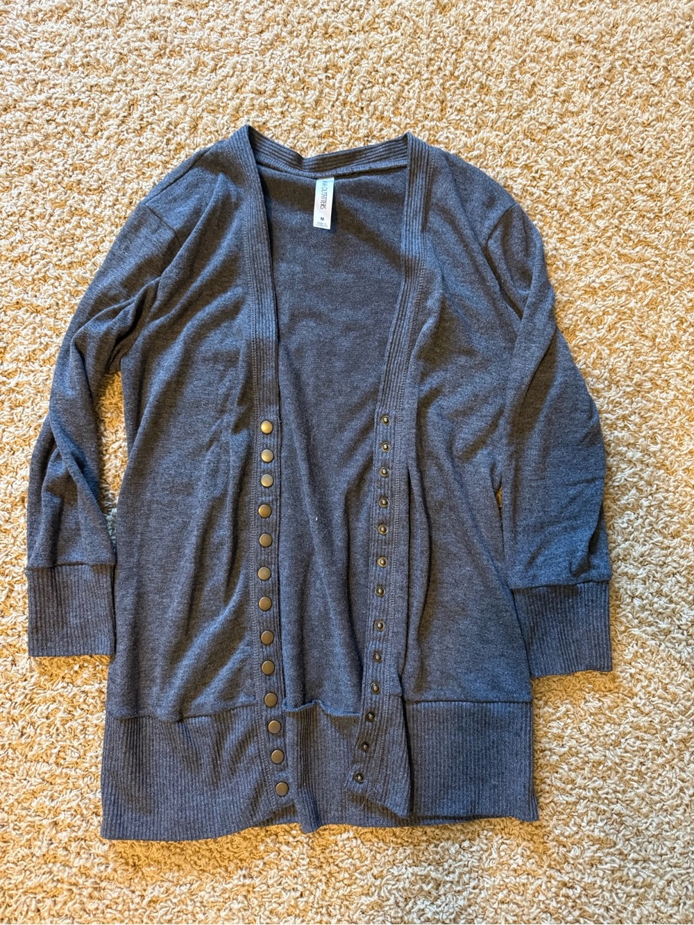 Zenana Outfitters Dark Gray Snap-Front Open Cardigan